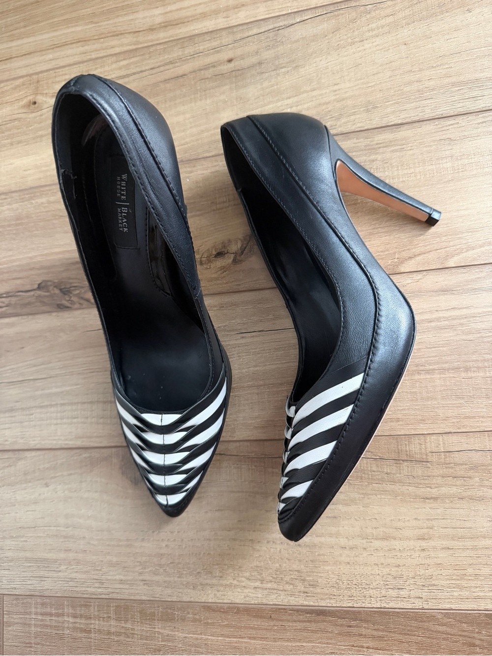 Black and White Striped Pointed-Toe Women's Pumps